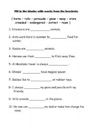 English worksheets: Vocabulary and Grammar Test Grade 4