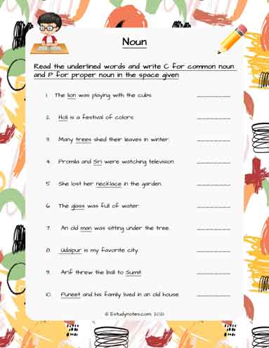 Class 1 English - State whether common or proper noun 3 Worksheet