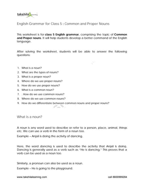 english worksheet proper noun