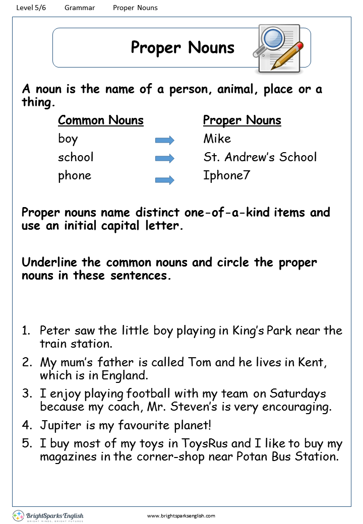 english worksheet proper noun