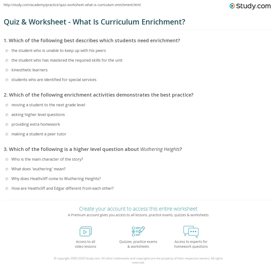 enrichment worksheet answers