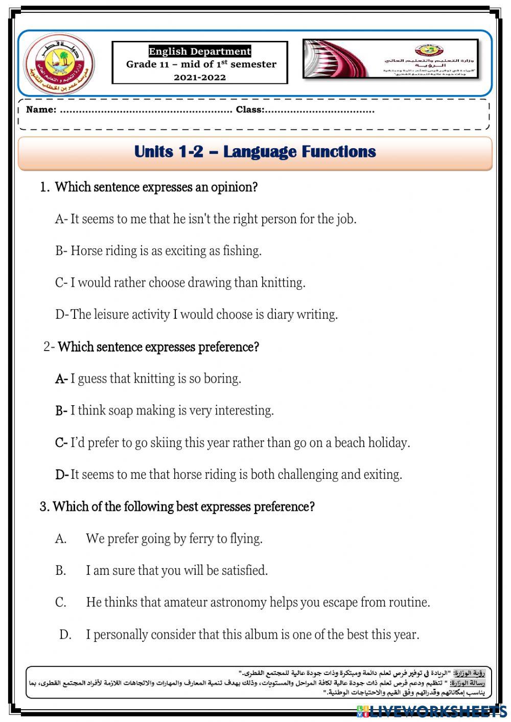 Grade 11- Enrichment worksheet-Vocabulary worksheet  