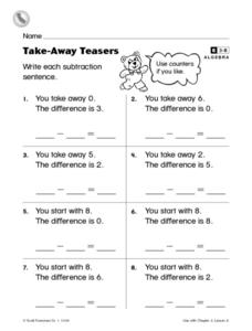 Take-Away Teasers- Enrichment Worksheet Worksheet for 1st Grade ...