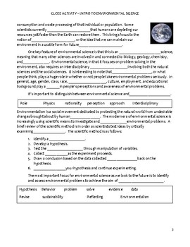 High school environmental science Cloze worksheet - Intro to Env ...