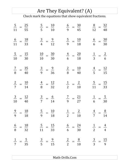 Are These Fractions Equivalent? (Multiplier Range 2 to 5) (A)