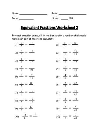 Equivalent Fractions Worksheet 2 worksheet  