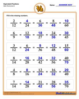 Equivalent Fractions Worksheets