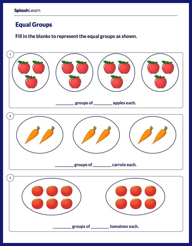 Multiplication with Equal Groups Worksheets for Kids Online