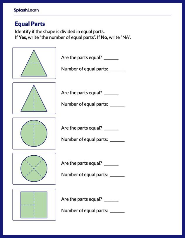 Equal Parts or Not - Math Worksheets - SplashLearn