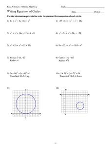 equation of a circle worksheet