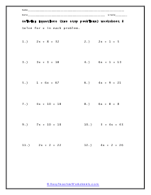 Two Step Equations Worksheets