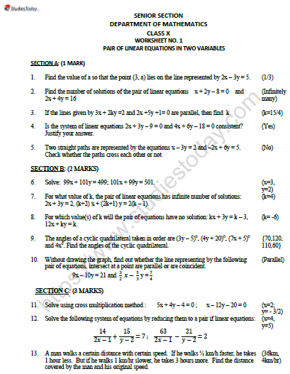 equations in two variables worksheet answers