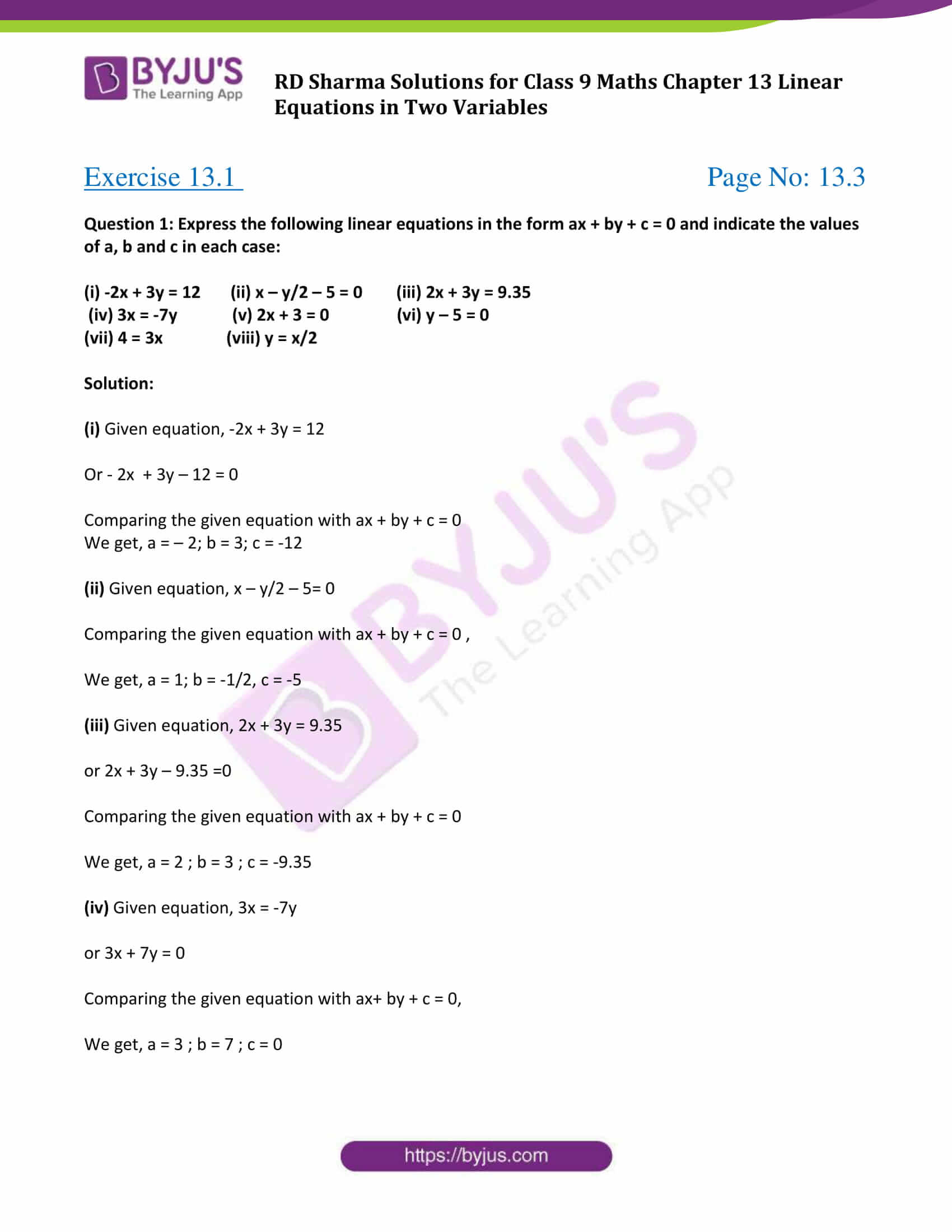 RD Sharma Solutions Class 9 Maths Chapter 13 Linear Equations in ...