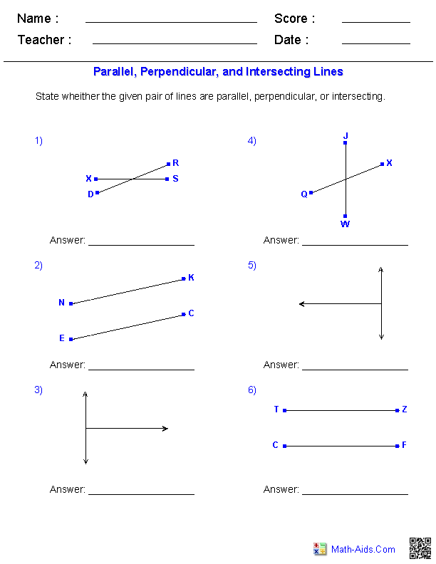 equations of parallel and perpendicular lines worksheet