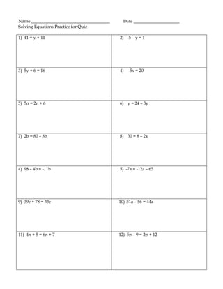 Solving equations Practice worksheet | PDF