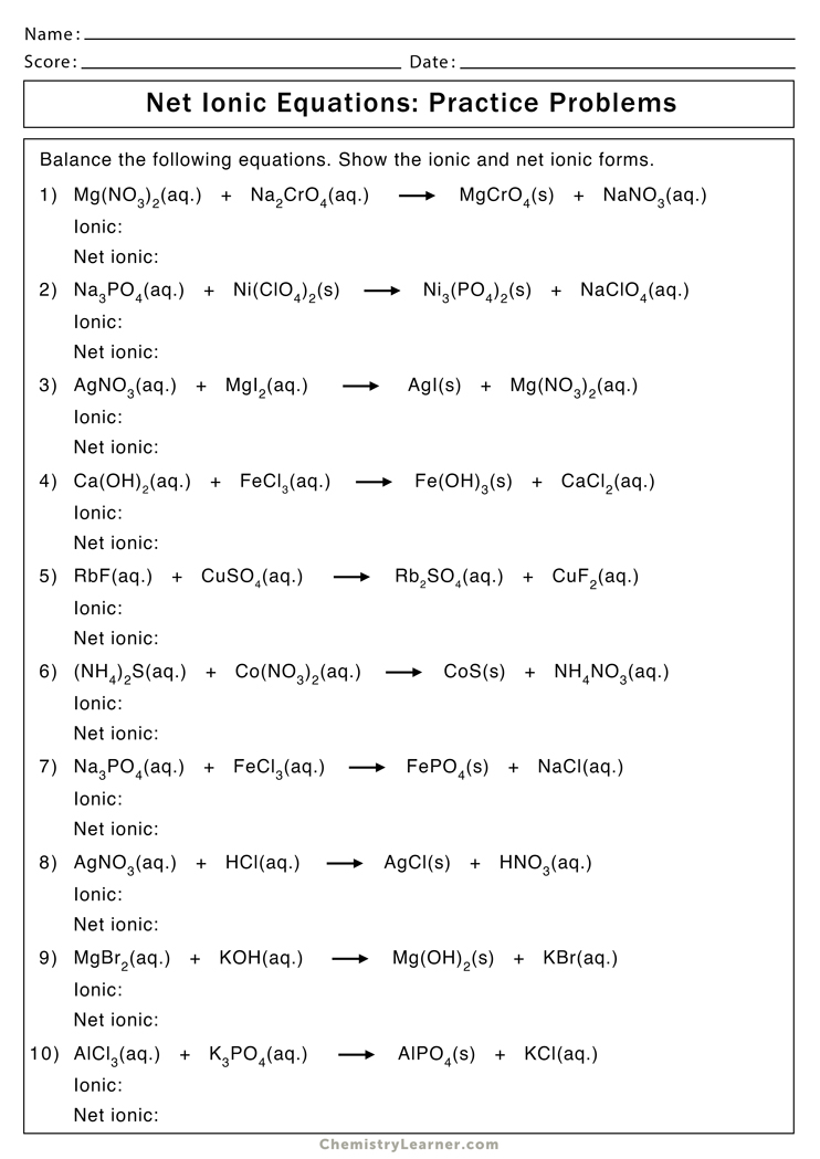 Net Ionic Equation Worksheets - Free Printable