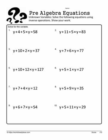 Solving Basic Equations Worksheets