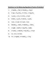 p441 - Solutions for the Balancing Equations Practice Worksheet 1 ...