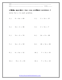 Two Step Equations Worksheets