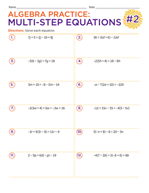 Algebra Practice: Multi-Step Equations #2 | Interactive Worksheet ...