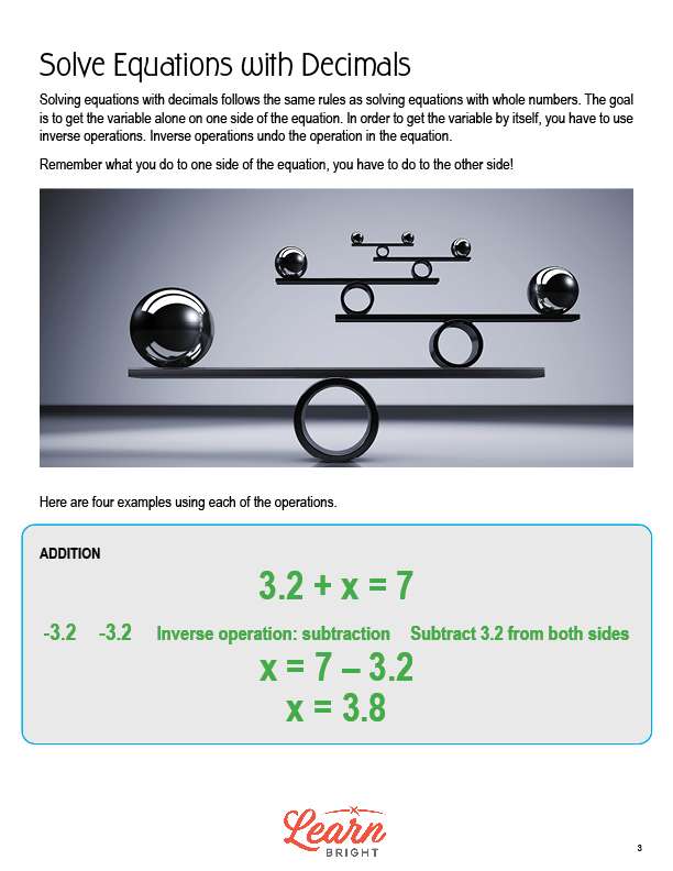 Solve Equations with Decimals