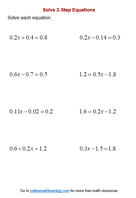 Two-Step Equation Worksheets (printable, online, answers, examples)