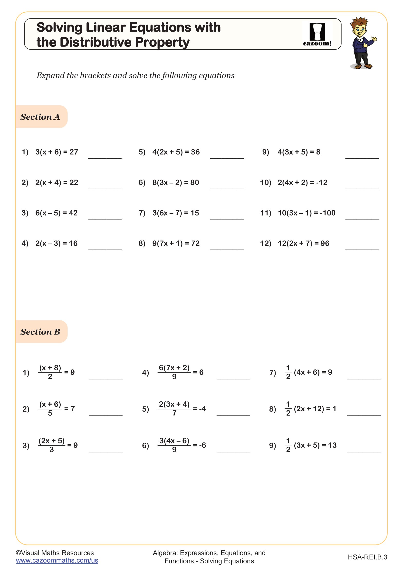 Solving Equations Using the Division Property Worksheet for 6th