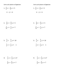 Worksheet Solve systems of equations with fractions by Mrs Coverts ...