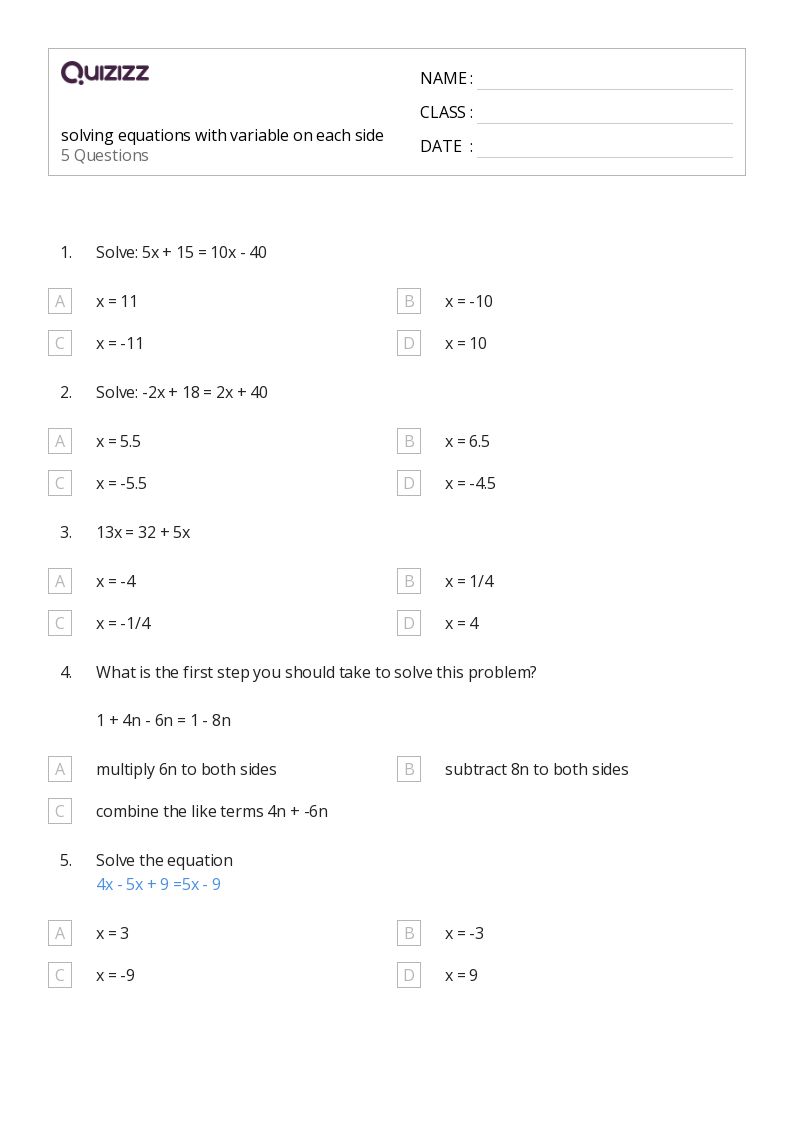Free equations with variables on both sides worksheet, Download Free ...