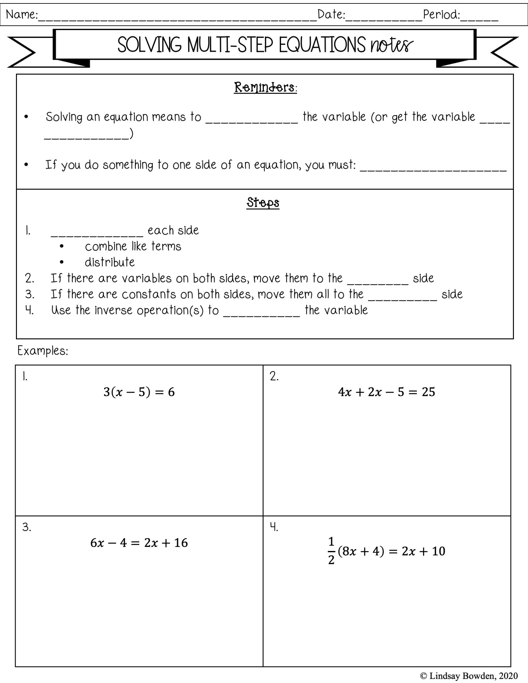 equations with variables on both sides worksheet