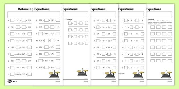Balancing Equations Worksheet Pack (teacher made) - Twinkl
