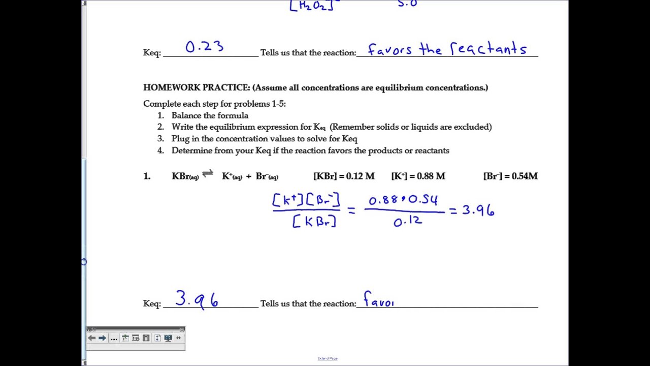 02 Equilibrium Constant Worksheet key