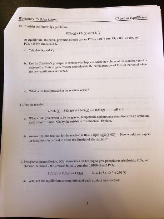 Solved Worksheet 15 (Gen Chem) Chemical Equilibrium 10. | Chegg.com