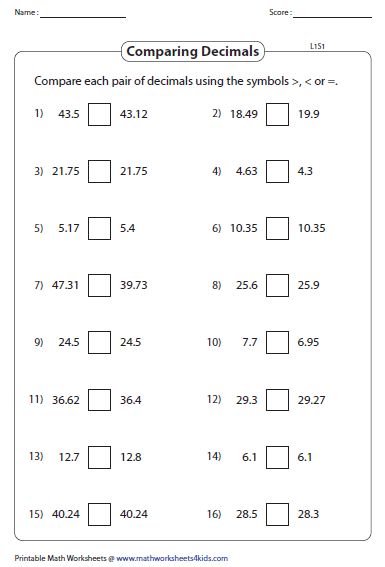 equivalent decimals worksheet 5th grade