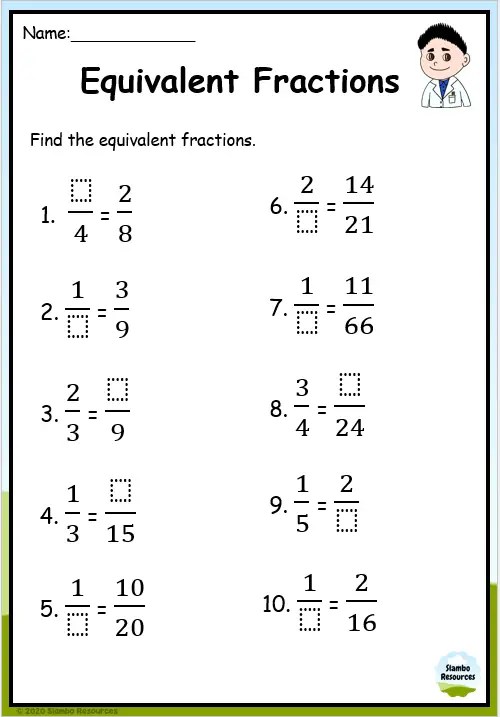 Grade 5 Equivalent Fractions Worksheets | Free Printables