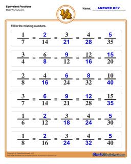 Equivalent Fractions Worksheets