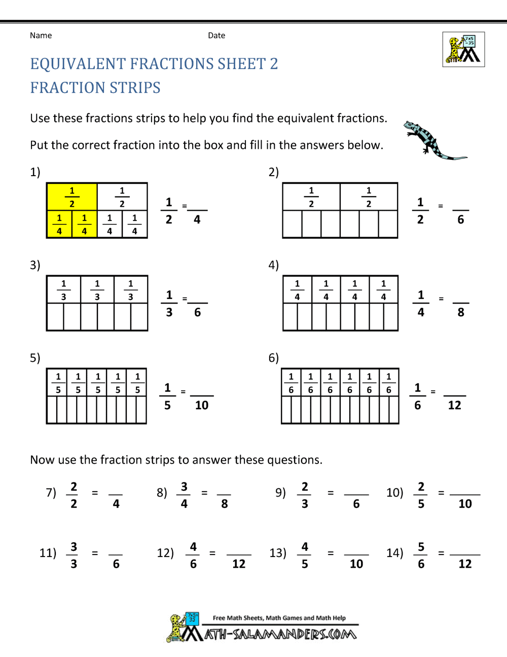 equivalent fractions 4th grade worksheet