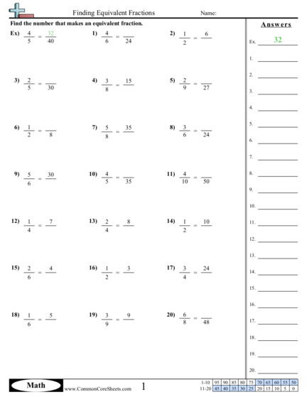 equivalent fractions answers worksheet