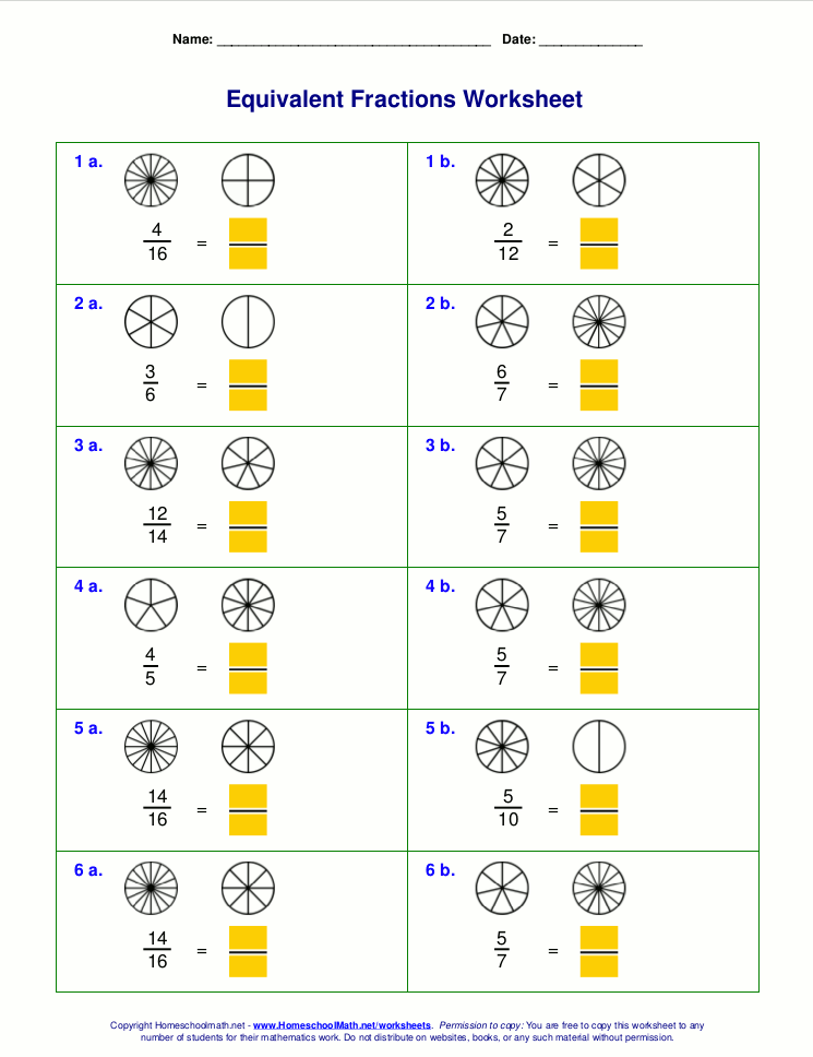 equivalent fractions answers worksheet