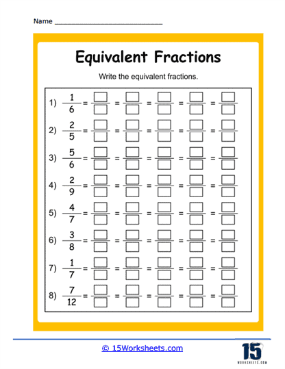 equivalent fractions answers worksheet