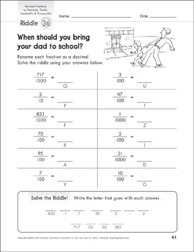 equivalent fractions tenths and hundredths worksheet