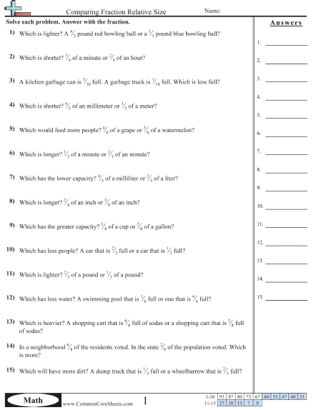 Fraction Worksheets | Free - CommonCoreSheets