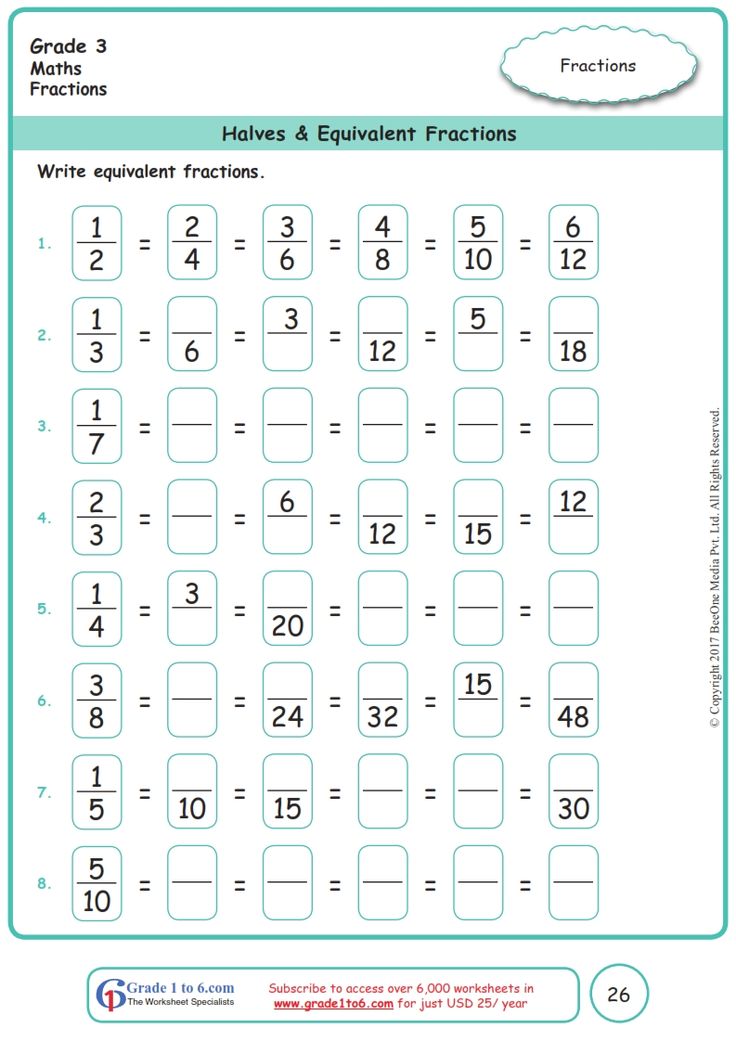 Grade 3 Math worksheets Fractions