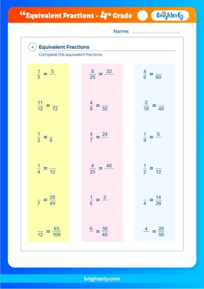 Free Equivalent Fractions Worksheet: 4th Grade Math at Brighterly