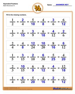 Equivalent Fractions Worksheets