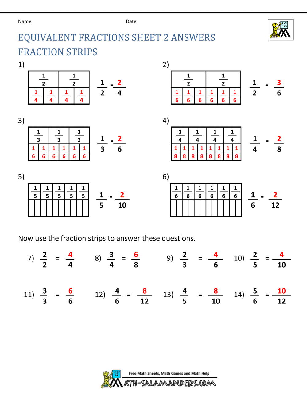 Equivalent Fractions Worksheet