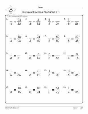 Equivalent Fraction Worksheets