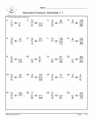 Equivalent Fraction Worksheets
