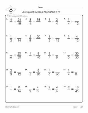 Equivalent Fraction Worksheets