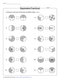 Equivalent Fractions Using Visual Models Worksheets